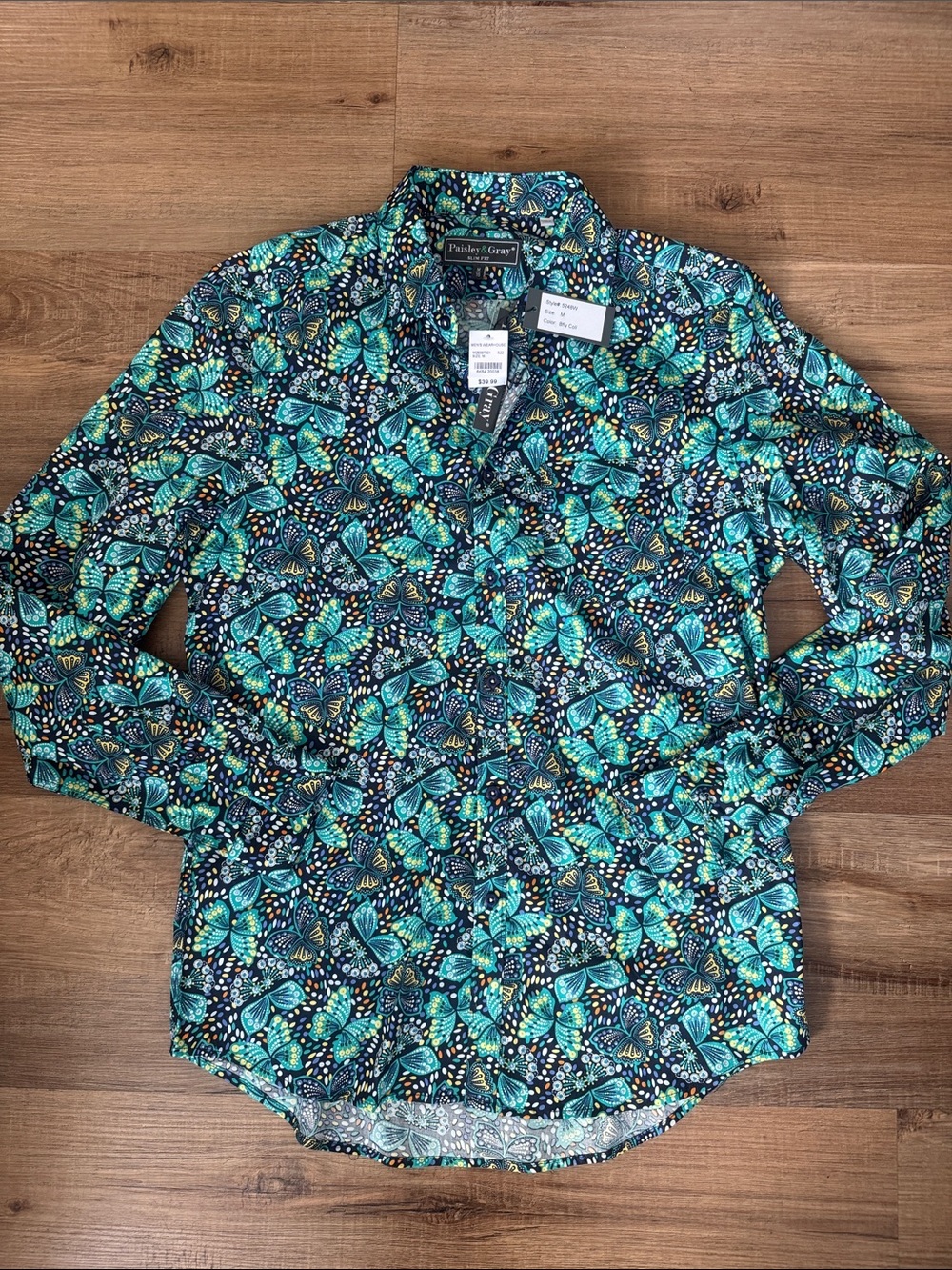 Paisley & Gray Shirt Men’s Medium 16 Butterfly Print Button Front NWT